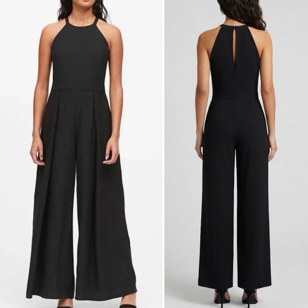 Banana Republic Black Halter Wide Leg Pleated Jumpsuit Womens Size 4 Formal Gala